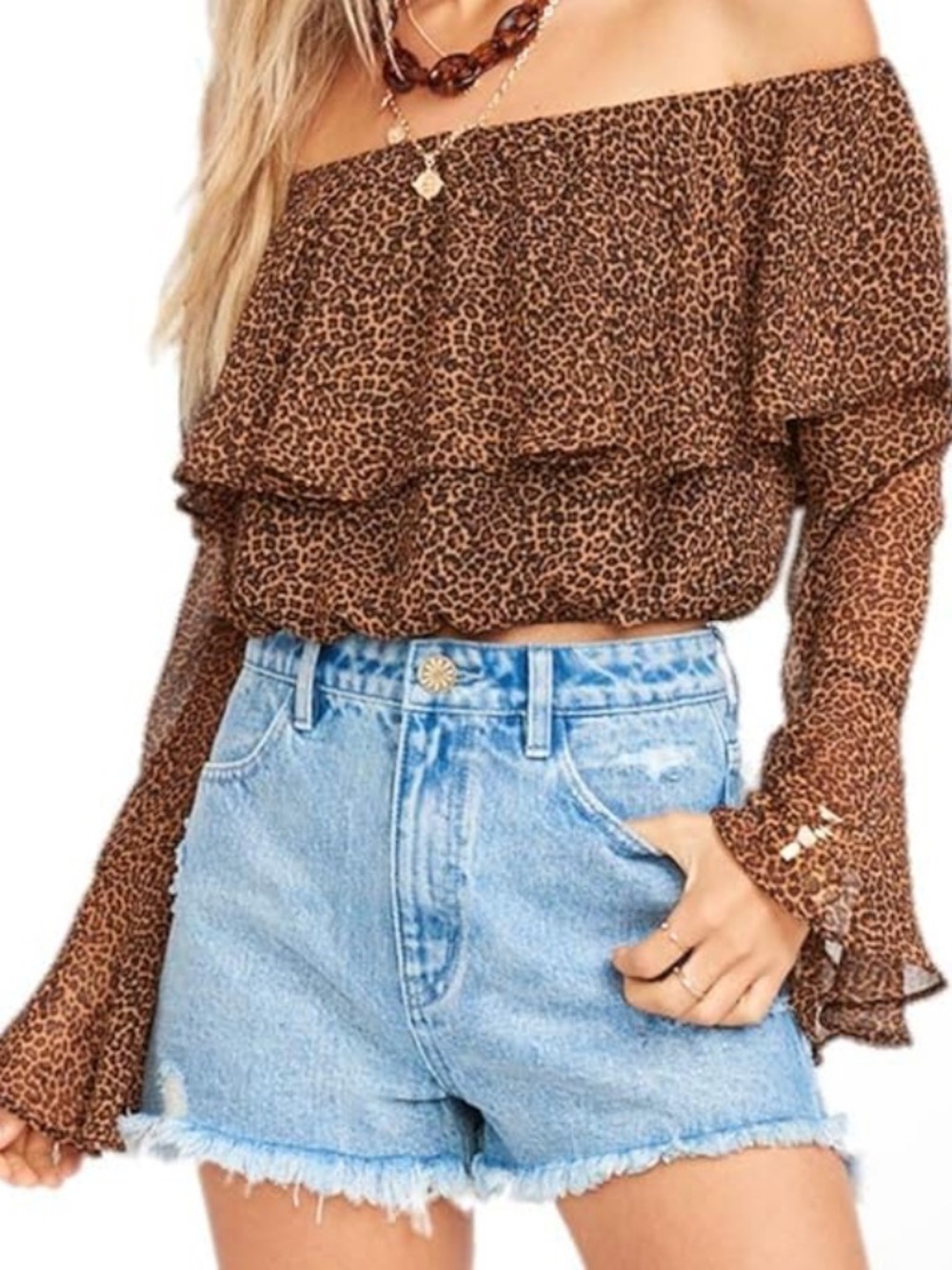 Show me your mumu cheetah print love spell off shoulder blouse top size XS